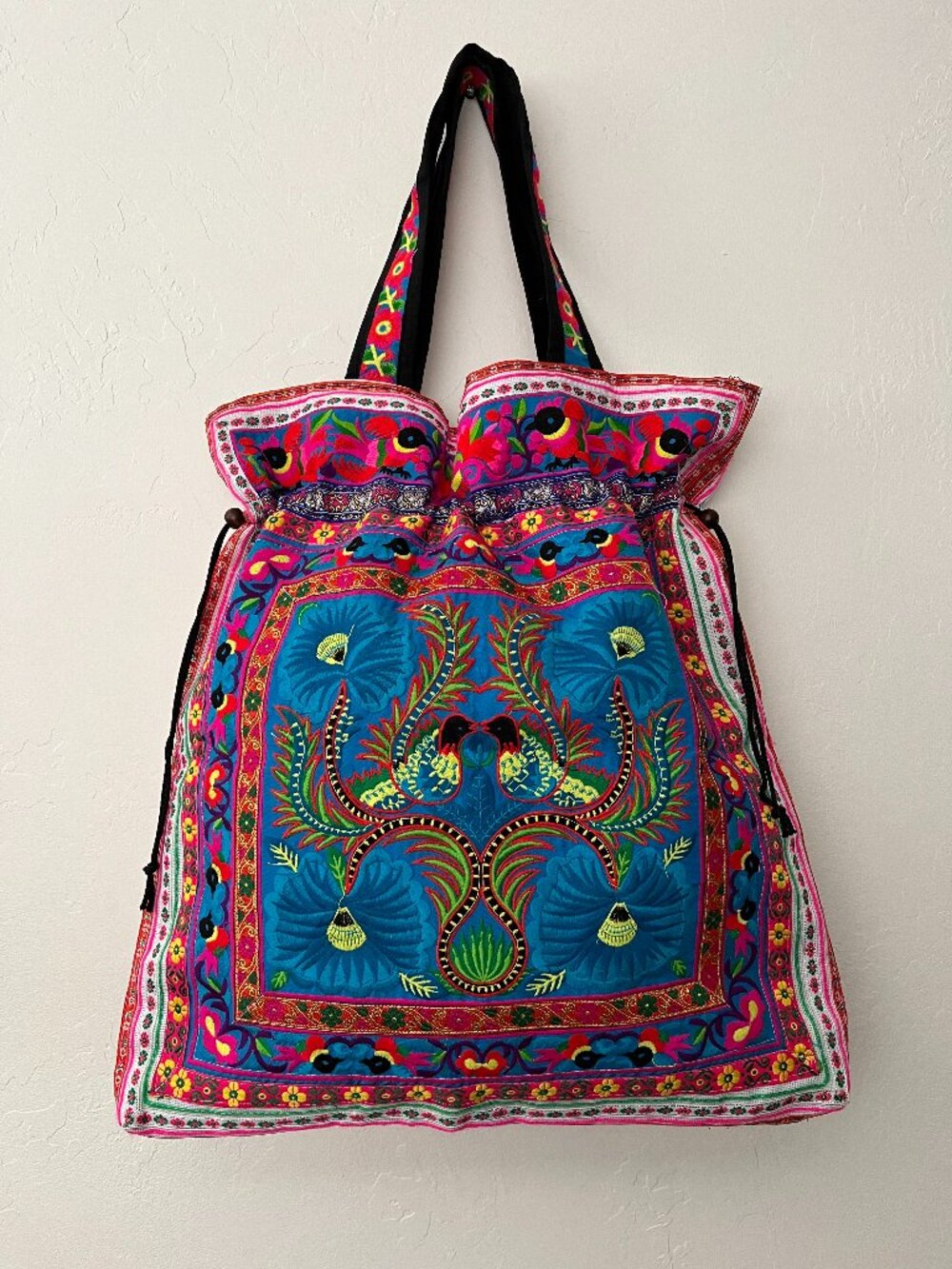 Embroidered Floral Hmong Tribe Large Tote Bag 21.5" L x 23" H